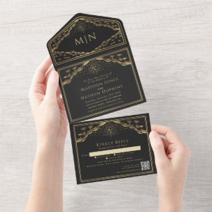 Sun Moon Elegant Tarot Card QR Code Wedding Invite