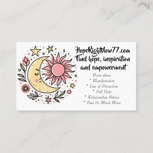 Sun Moon Floral Pink Yellow Website Business Card (Front)