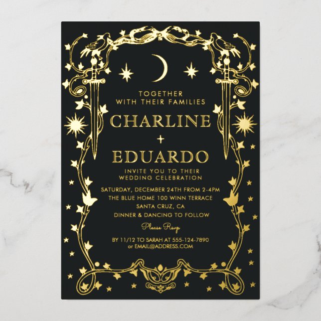 Sun &Moon Golden Ivy Ornament  Wedding  Invitation (Front)