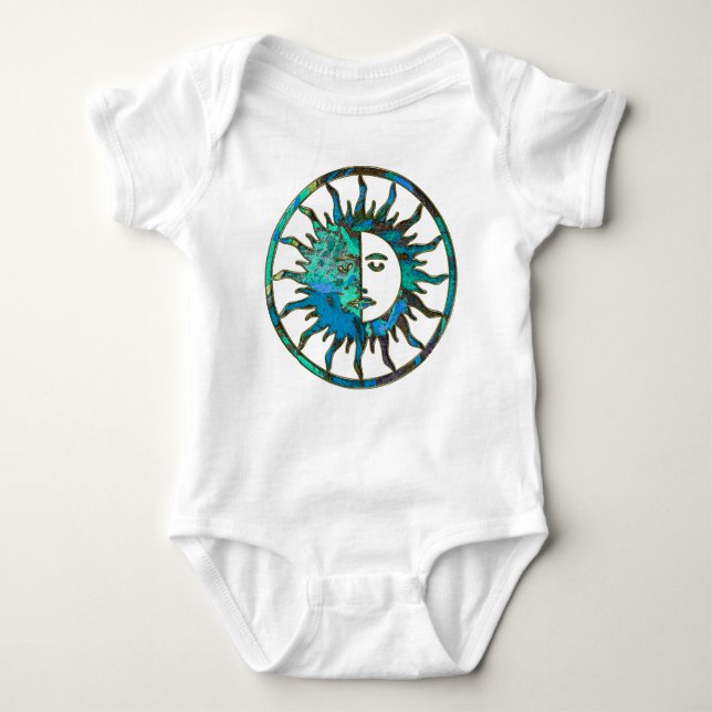 SUN & MOON in blue, gold & silver Baby Bodysuit (Front)