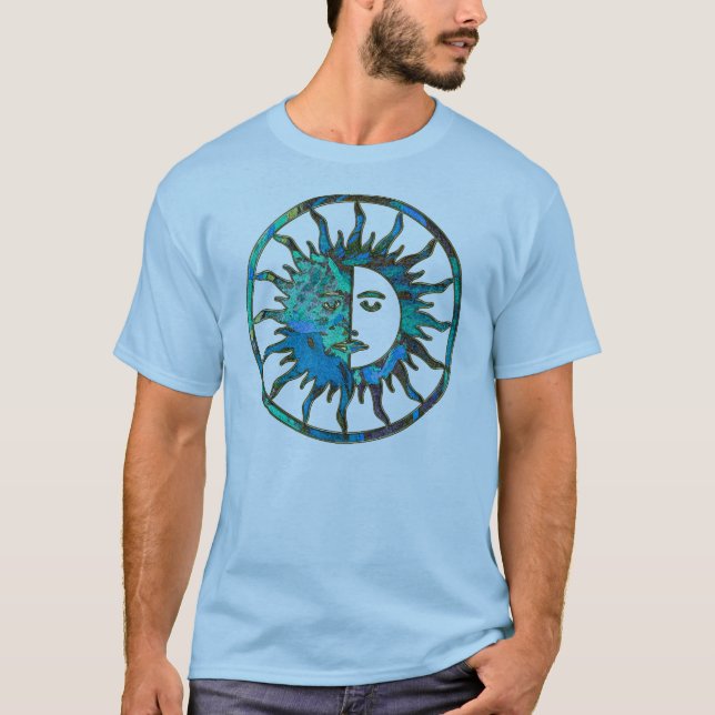 SUN & MOON in blue, gold & silver T-Shirt (Front)