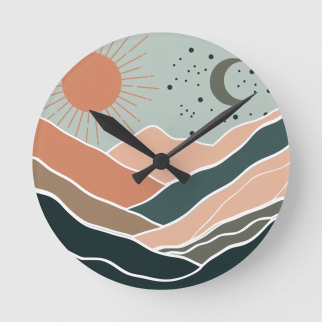 Sun & Moon Mountains Round Clock (Front)