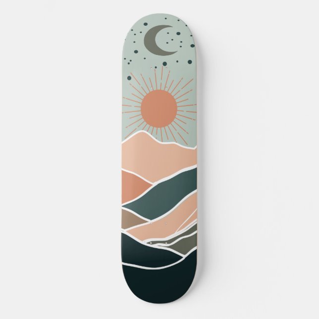 Sun & Moon Mountains Skateboard (Front)