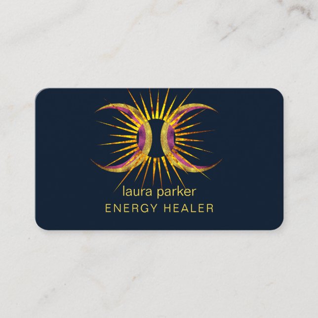Sun Moon Mystic Crescent Reiki Healer Business Card (Front)