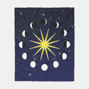 Sun, Moon Phases, and Stars Fleece Blanket