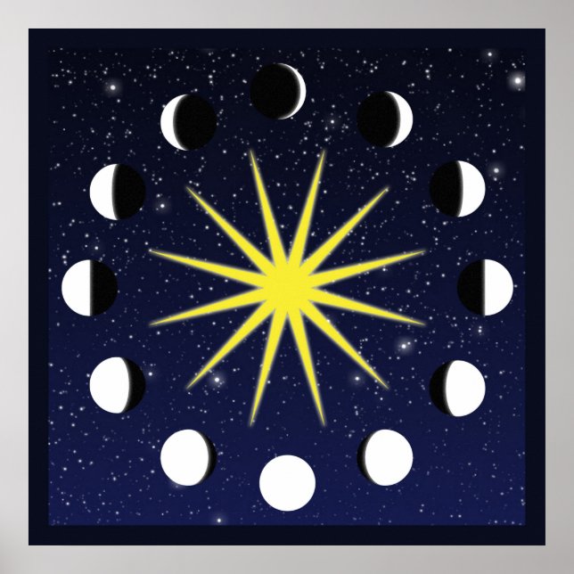 Sun, Moon Phases, and Stars Poster (Front)
