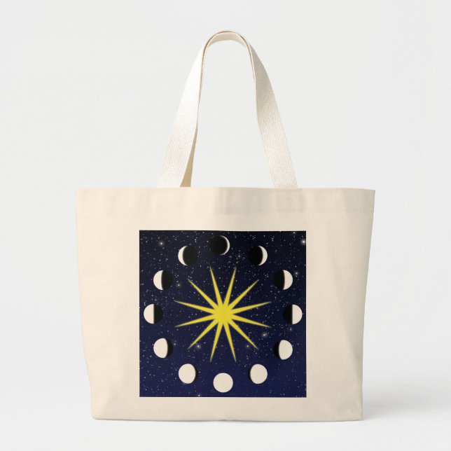 Sun, Moon Phases & Stars Large Tote Bag (Front)