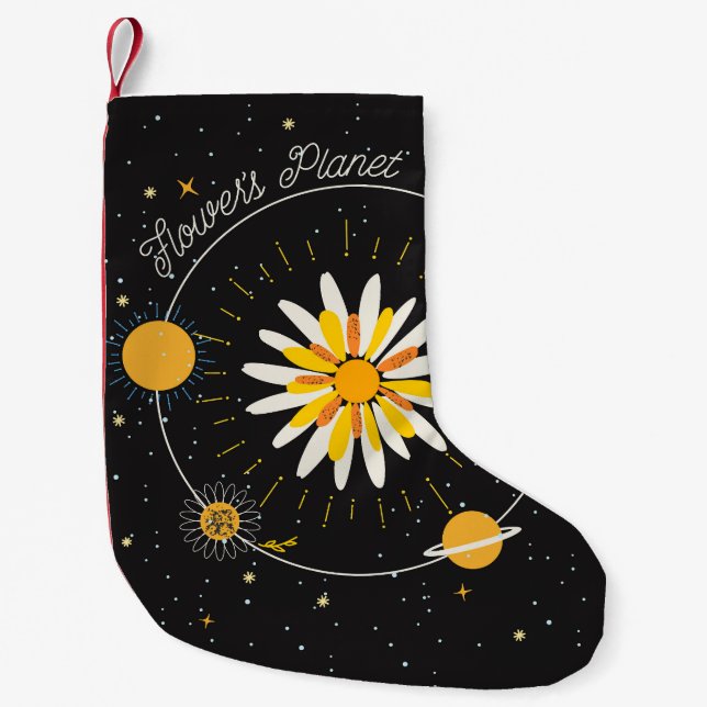Sun Moon Planets: Graphic Floral Art Small Christmas Stocking (Front)