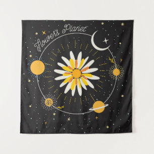 Sun Moon Planets: Graphic Floral Art Tapestry