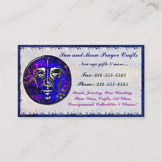 Sun Moon Prayer New Age METAPHYSICAL SHOP TRADING Business Card (Front)