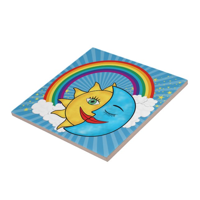 Sun Moon Rainbow Stars Ceramic Tile (Side)