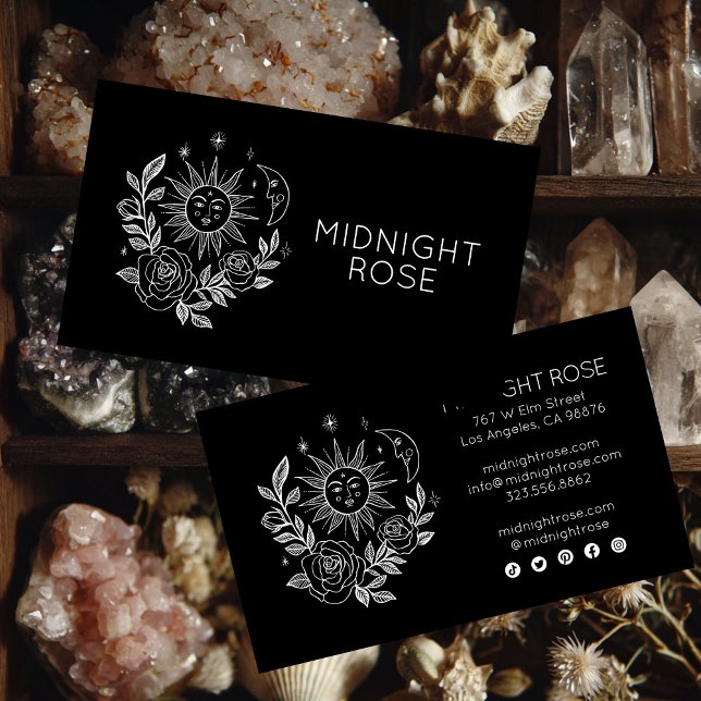 Sun Moon & Roses Magical Boho Black White CUSTOM  Business Card (Sun Moon & Roses Magical Boho Black White CUSTOM Business Card
)
