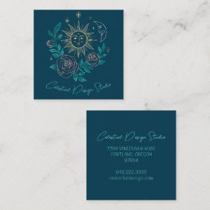 Sun Moon & Roses Magical Boho Colourful CUSTOM Square Business Card