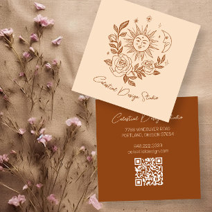 Sun Moon & Roses Magical Boho Earthy CUSTOM QR Square Business Card