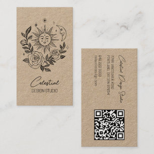 Sun Moon & Roses Magical Boho KRAFT CUSTOM QR  Business Card