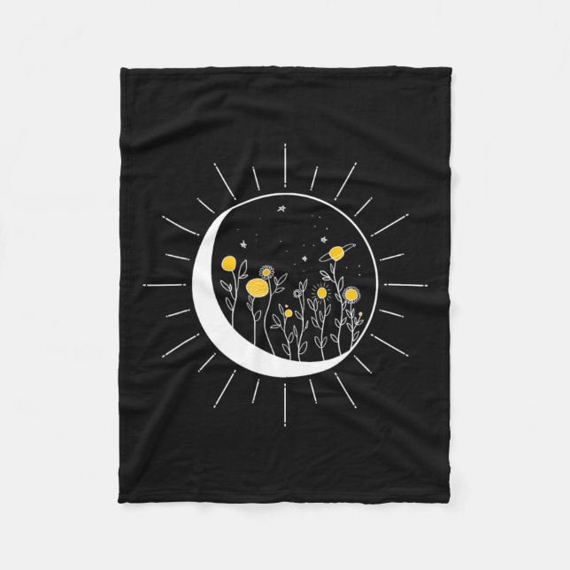 Sun Moon Solar Eclipse Flower Planets Funny Space  Fleece Blanket (Front)
