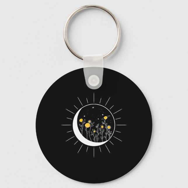 Sun Moon Solar Eclipse Flower Planets Funny Space  Key Ring (Front)