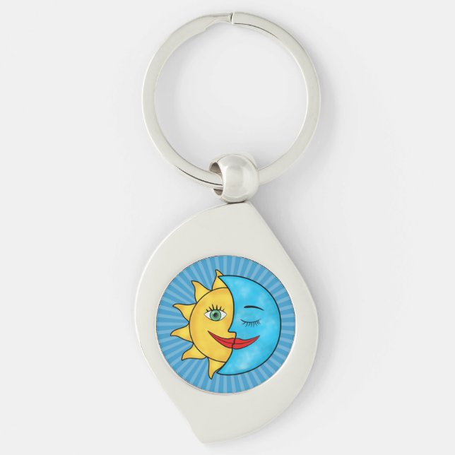 Sun Moon solar rays Celestial theme Key Ring (Front)