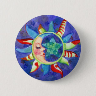 SUN, MOON & STARS by SHARON SHARPE 6 Cm Round Badge