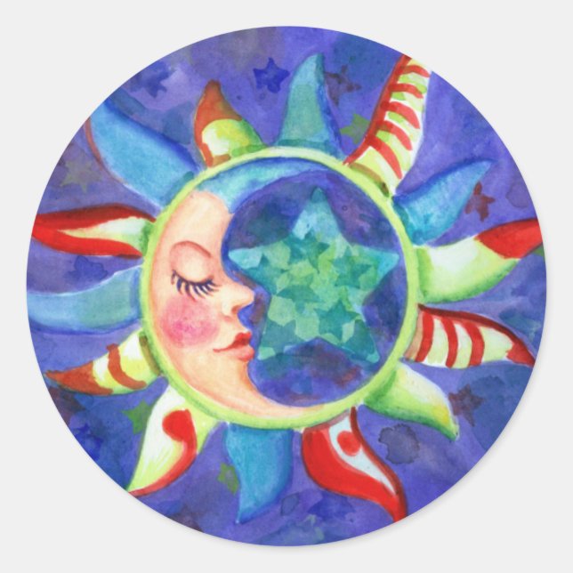 SUN, MOON & STARS by SHARON SHARPE Classic Round Sticker (Front)