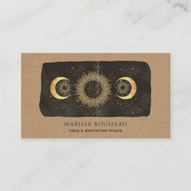 Sun Moon Stars Celestial Yoga Studio Business Card (Front)
