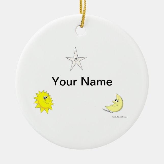 Sun, Moon, Stars Ceramic Tree Decoration (Front)