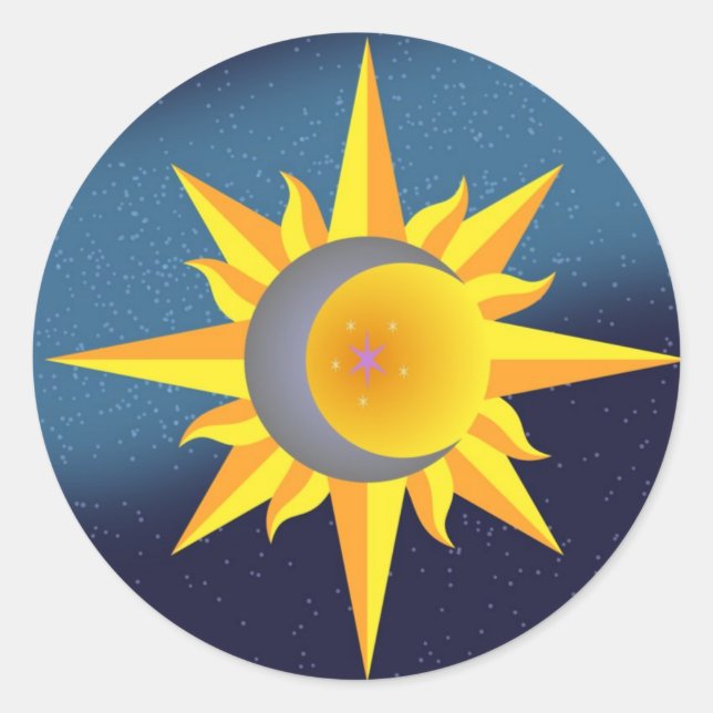 SUN MOON STARS FUSION ABSTRACT CLASSIC ROUND STICKER (Front)