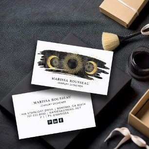 Sun Moon Stars Gold Black White Jewellery Designer Business Card