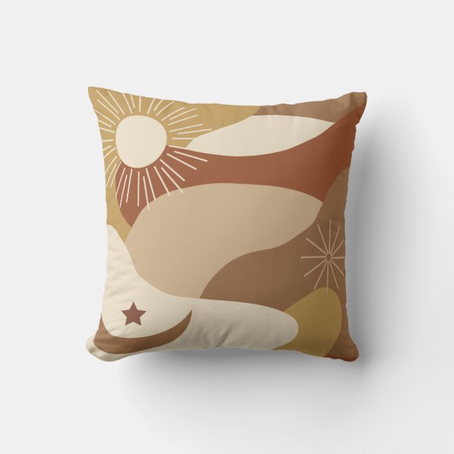 Sun moon stars neutral abstract landscape cushion (Front)