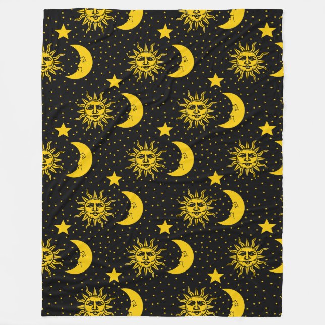 Sun Moon Stars Pattern Fleece Blanket (Front)