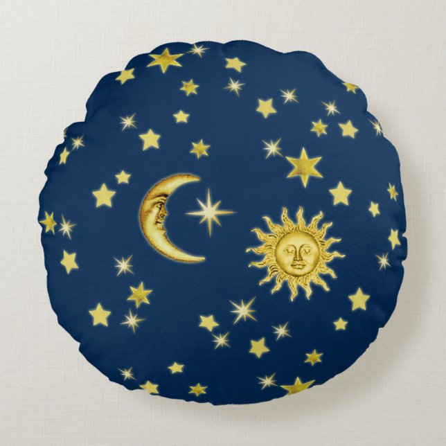 Sun, Moon & Stars Round Cushion (Front)