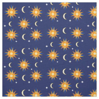 Sun Moon Stars Sewing Midnight Blue Material Fabric