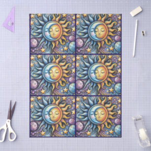 Sun Moon Stars Whimsical Decoupage  Tissue Paper