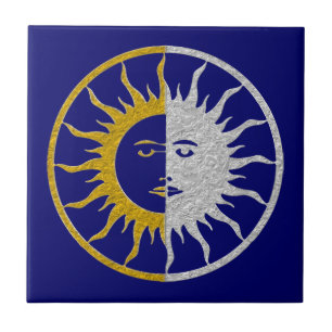 SUN & MOON Symbol - gold silver Ceramic Tile