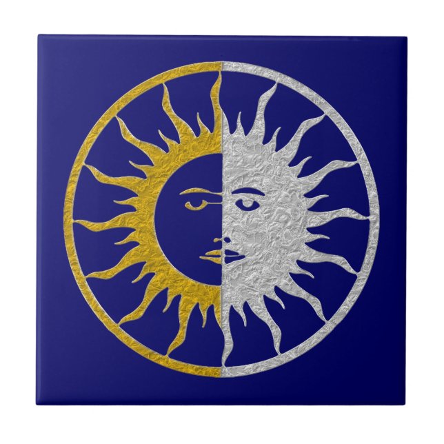 SUN & MOON Symbol - gold silver Ceramic Tile (Front)