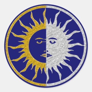 SUN & MOON Symbol - gold silver Classic Round Sticker