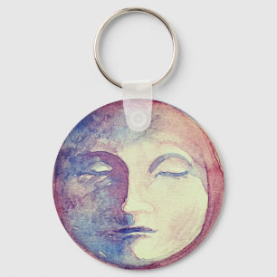 Sun Moon Watercolor Cute Vintage Witchy Celestial Key Ring