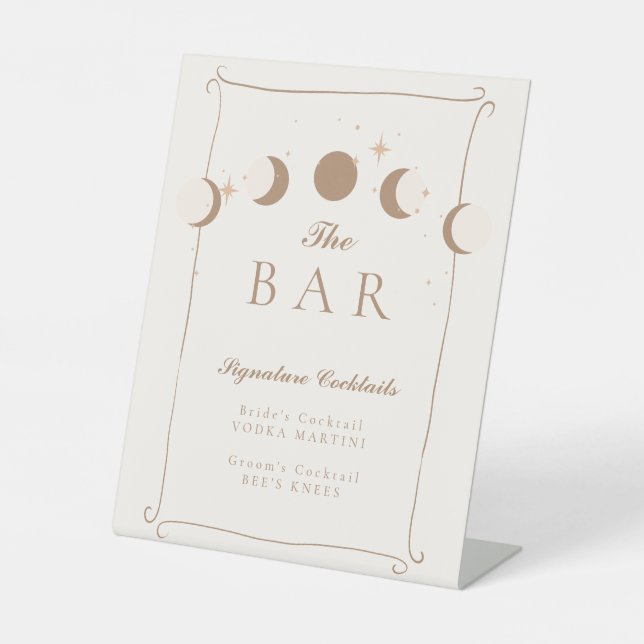 Sun & Moon Whimsical Hand Drawn Celestial Bar Sign (Front)