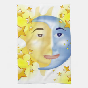 Sun Moon Yellow Stars Kitchen Hand Towel