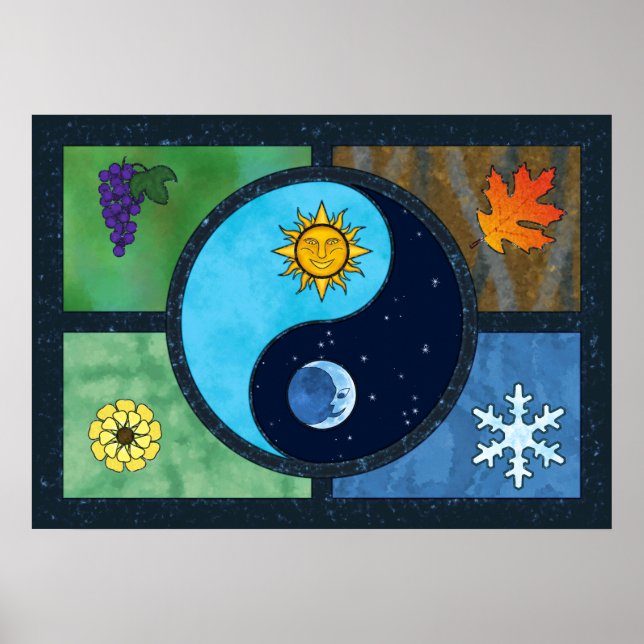 Sun Moon Yin Yang Symbol Art Poster (Front)