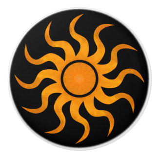 Sun On Black Decorative Ceramic Knob 