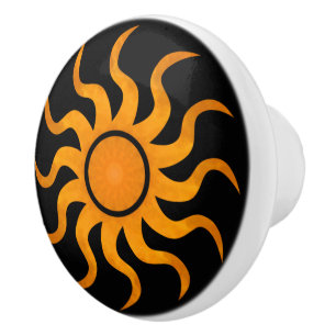 Sun On Black Decorative Ceramic Knob 