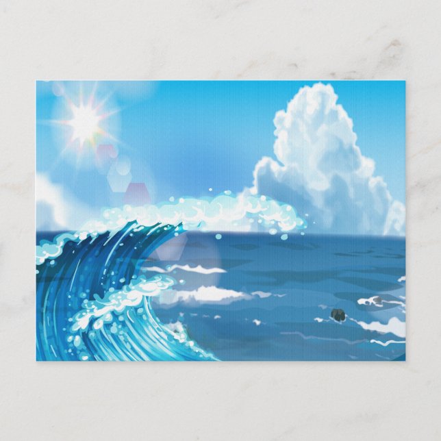 Sun on Ocean Wave with Cloudy Blue Sky Postcard (Front)