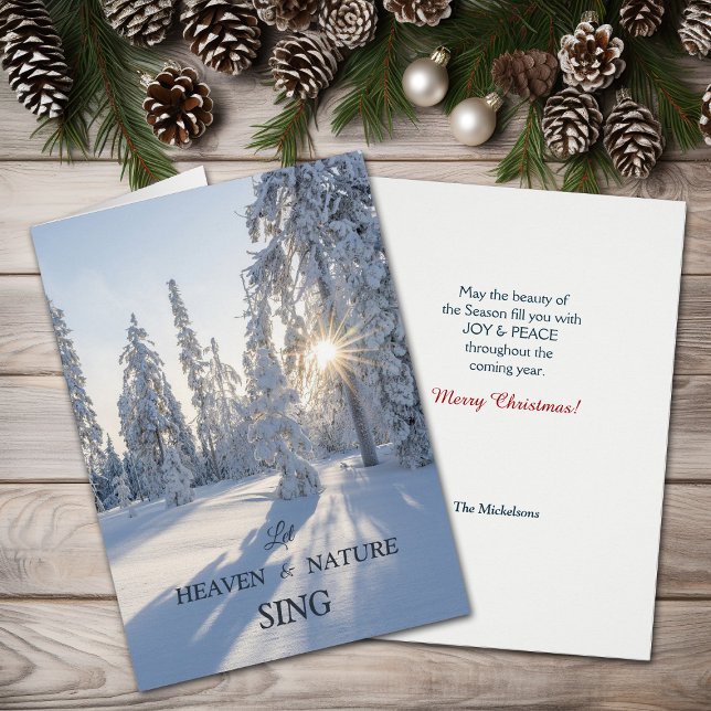 Sun on Winter Pine Trees Peace Christmas Card (Creator Uploaded)