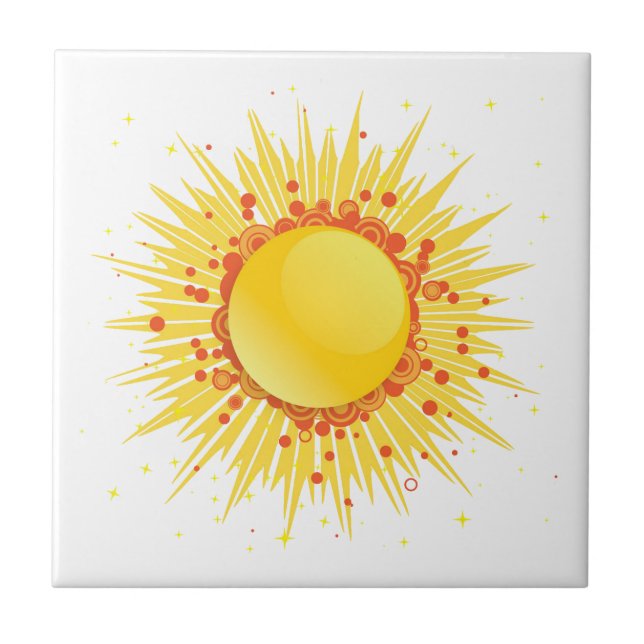 Sun orange yellow groovy ceramic tile (Front)