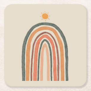 Sun Over A Rainbow Square Paper Coaster
