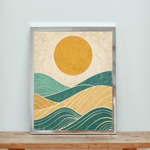 Sun Over Rolling Hills & Waves Poster