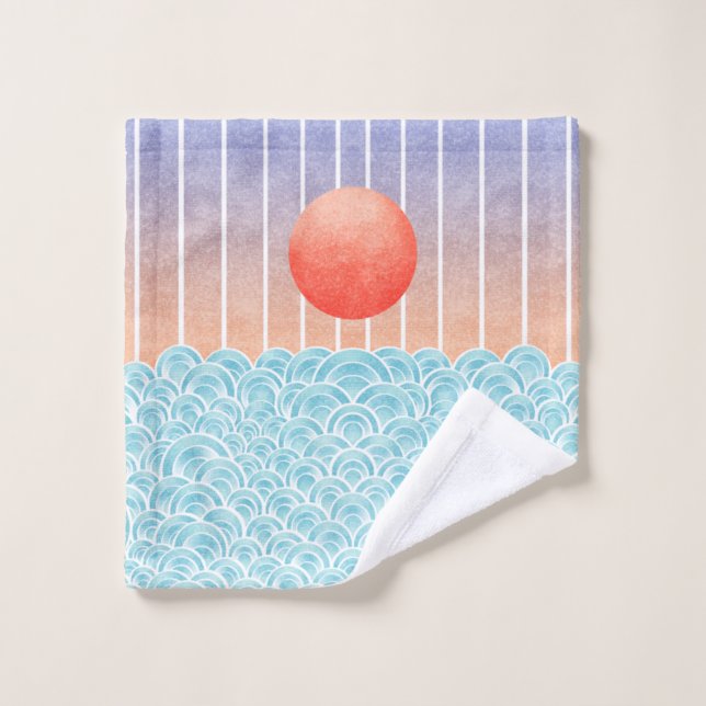 Sun over the sea bath towel set (Wash Cloth)