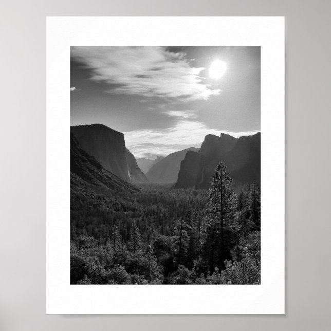 Sun over the Valley Yosemite Black and White Photo Poster (Front)