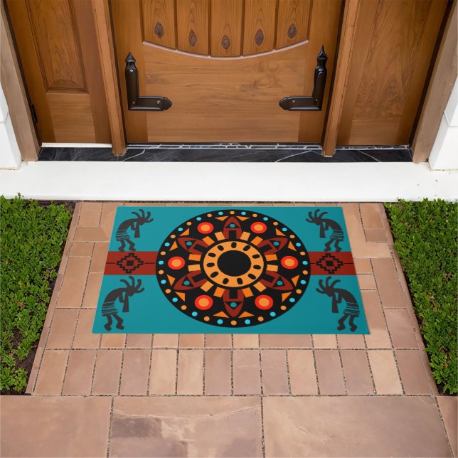Sun Pattern Southwest Kokopelli  Doormat (Outdoor)